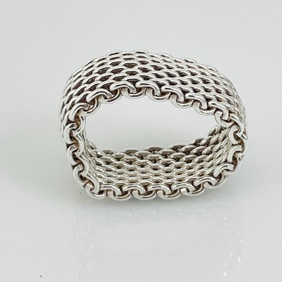 AUTHENTIC Size 6 Tiffany Somerset Mesh Weave Ring Flexible in Sterling Silver - Picture 3 of 5